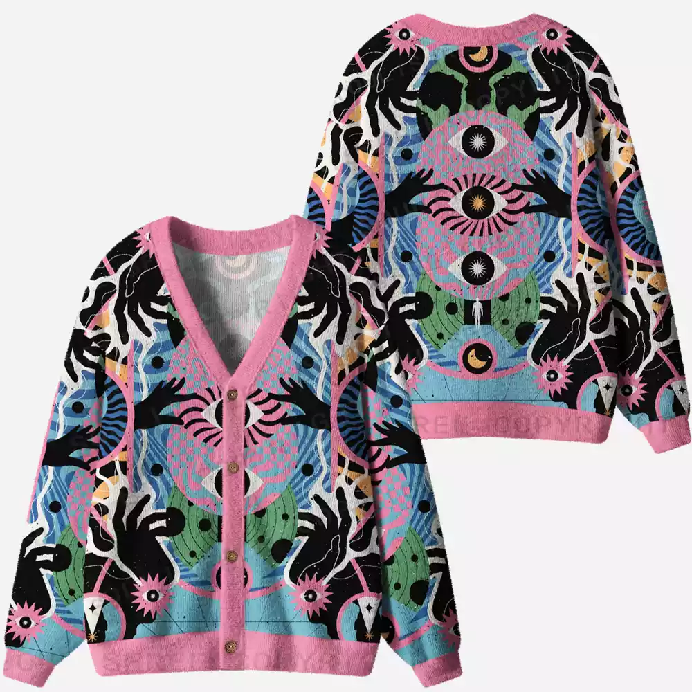 Psychedelic Handwave Vision Ugly Cardigan Sweaters