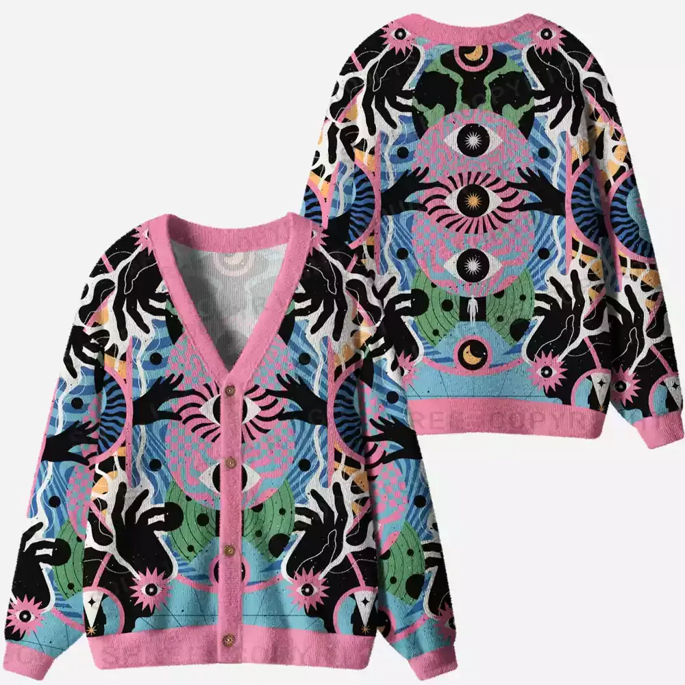 Psychedelic Handwave Vision Ugly Cardigan Sweaters