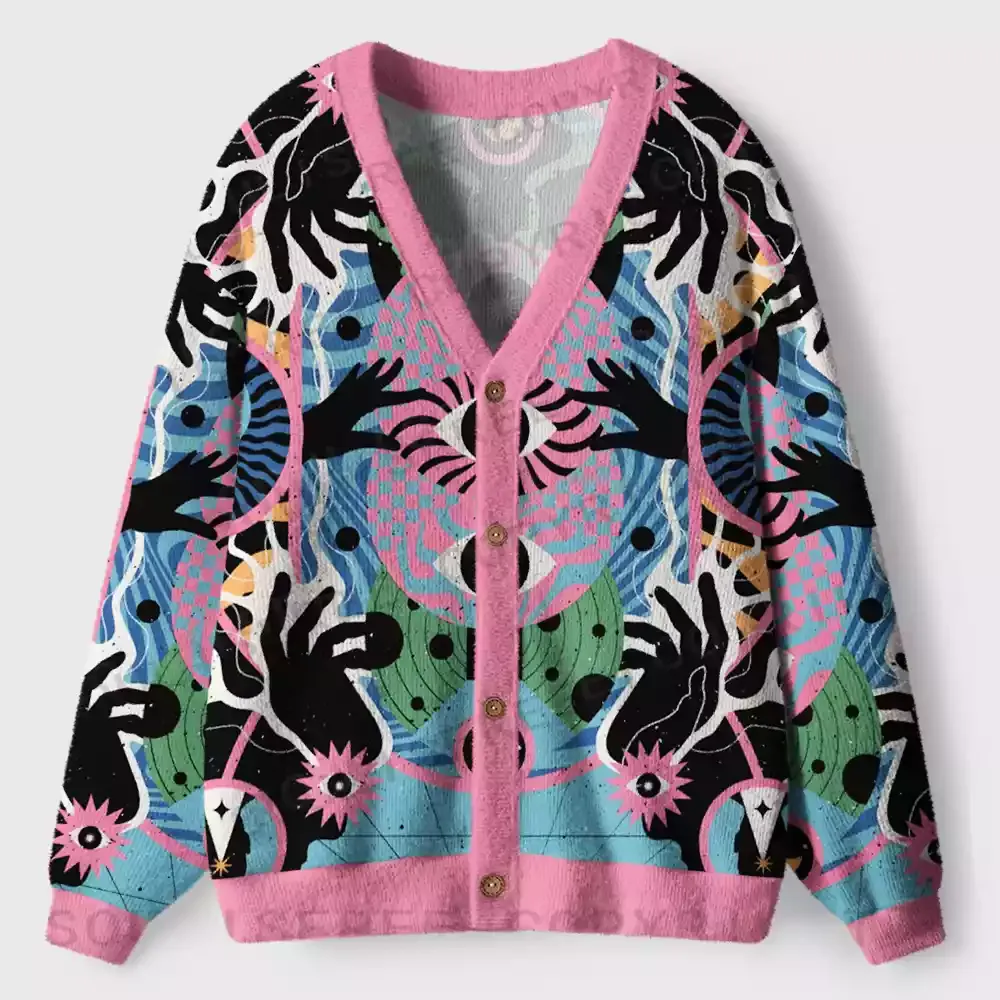Psychedelic Handwave Vision Ugly Cardigan Sweaters