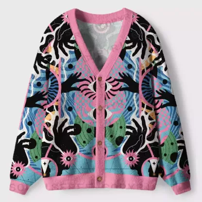 Psychedelic Handwave Vision Ugly Cardigan Sweaters