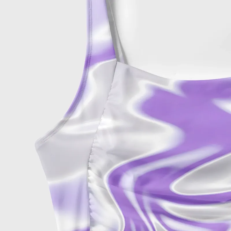 Soulisfree Lavender Liquid Swirl Galaxy One‑Piece Swimsuit