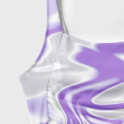 Soulisfree Lavender Liquid Swirl Galaxy One‑Piece Swimsuit