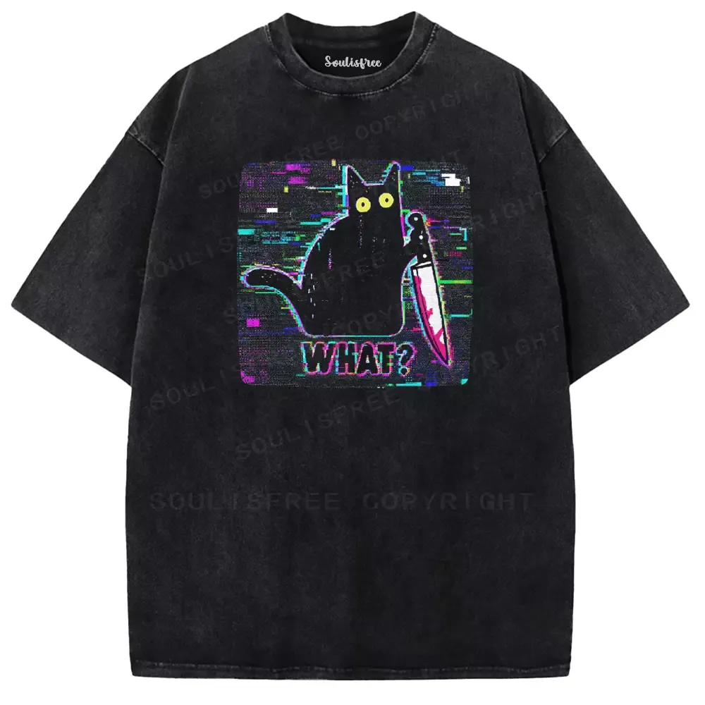 Designed Soulisfree NOISE GLITCH CAT Washed Tee