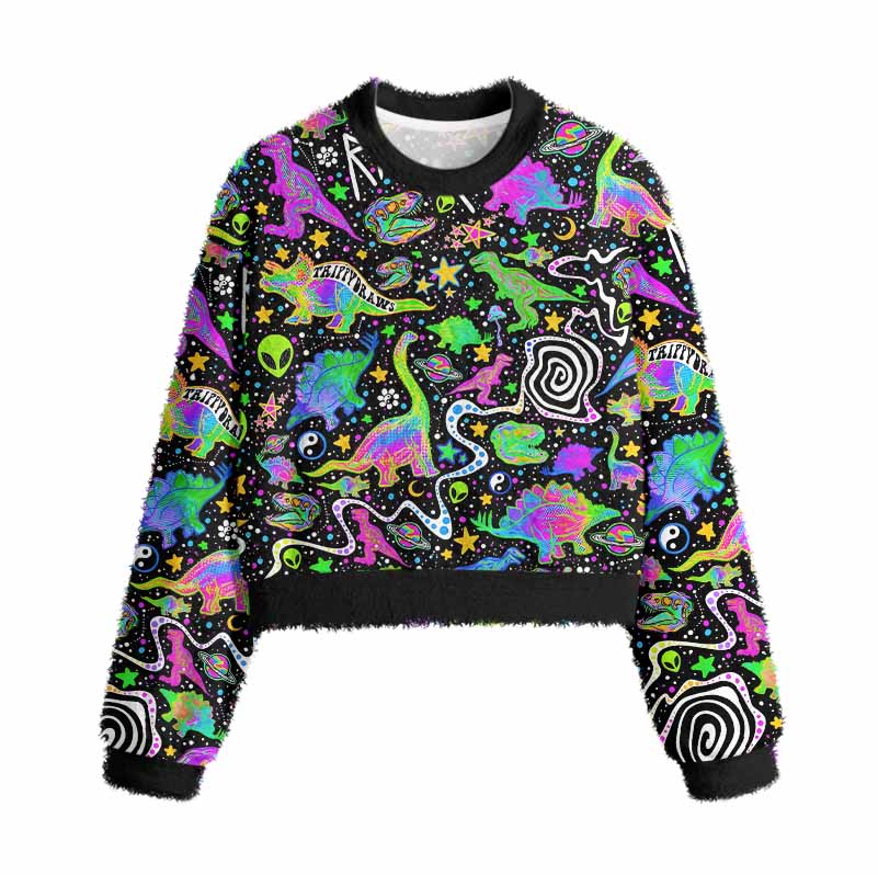 Soulisfree Cosmic Dino Trip Women's Fuzzy Crewneck Sweater