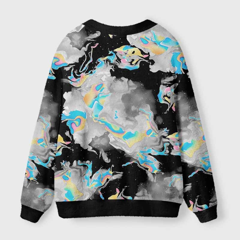 Soulisfree Cyber Iridescent Fluid Fuzzy Cardigan Sweater