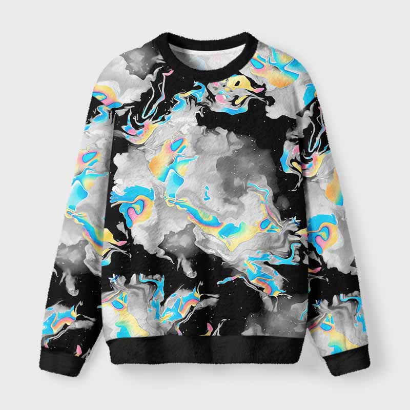 Soulisfree Cyber Iridescent Fluid Fuzzy Crewneck Sweater