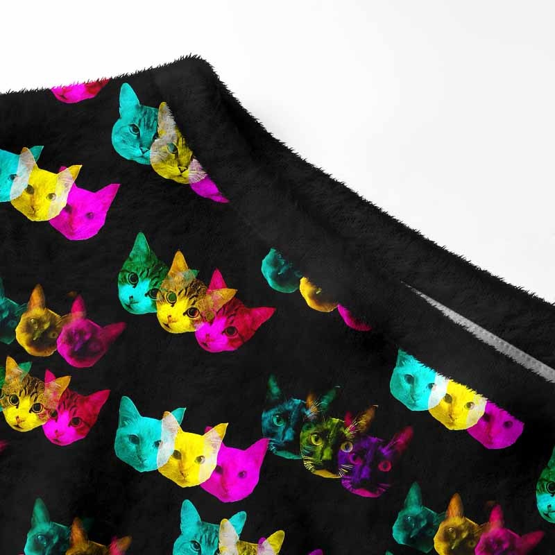 Soulisfree Glitch Art Neon Cat Women's Fuzzy Crewneck Sweater