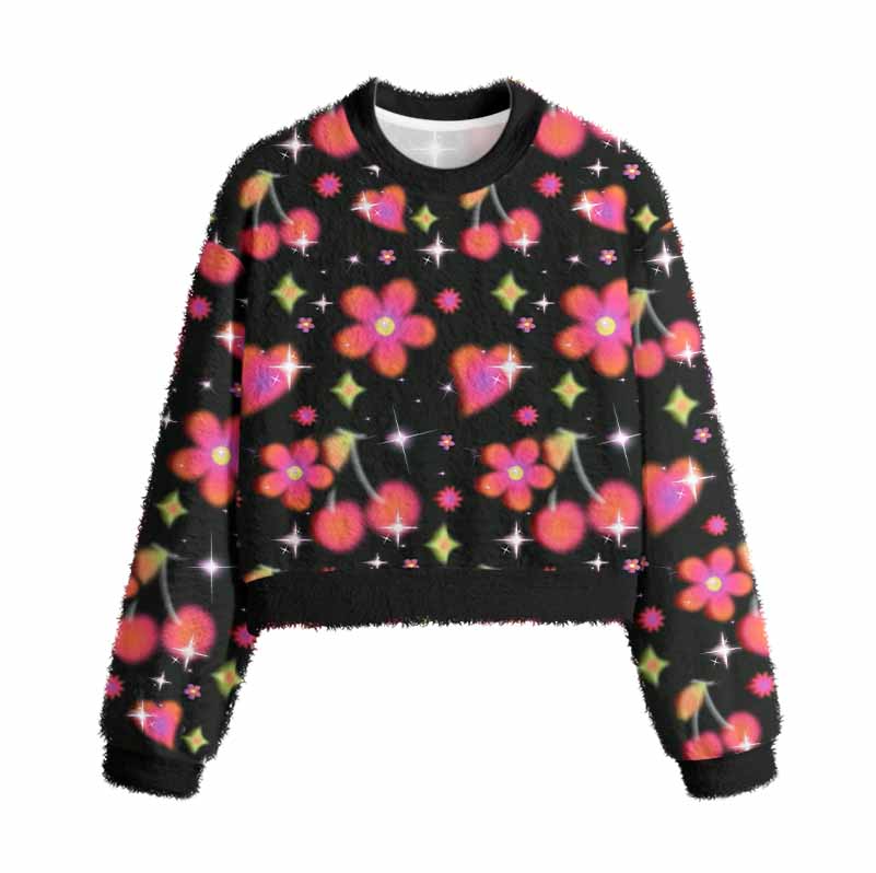 Soulisfree  Stardust Love Garden Women's Fuzzy Crewneck Sweater