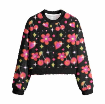 Soulisfree  Stardust Love Garden Women's Fuzzy Crewneck Sweater