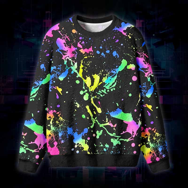 Soulisfree Neon Splash Fuzzy Crewneck Sweater