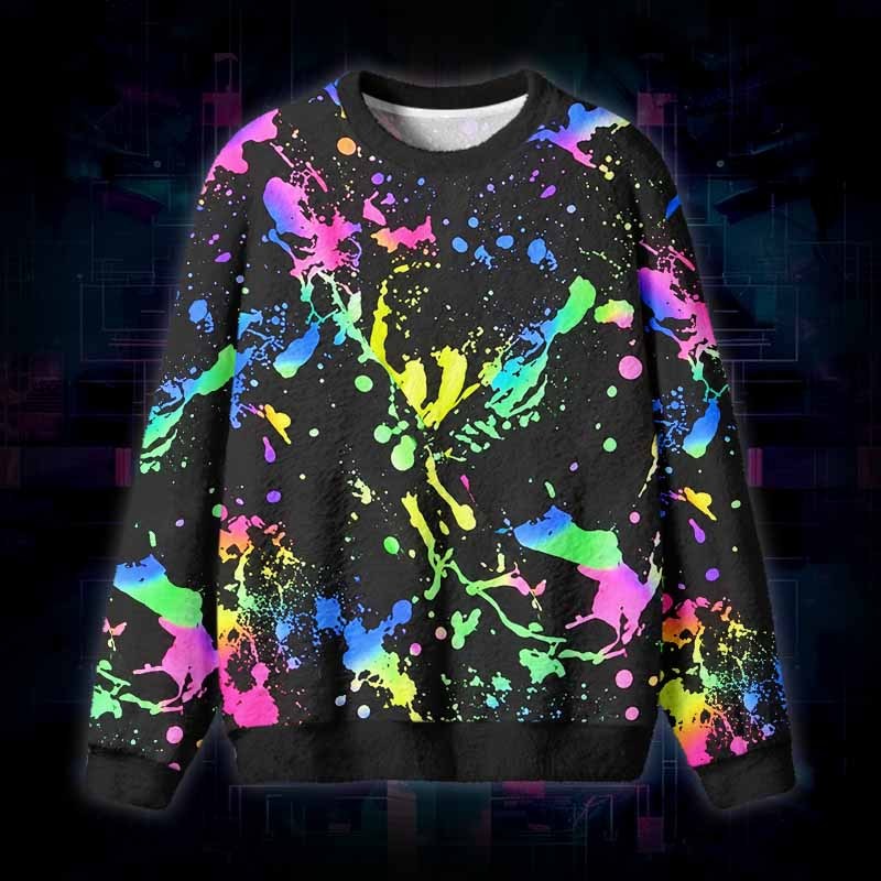 Soulisfree Neon Splash Fuzzy Crewneck Sweater