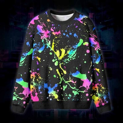 Soulisfree Neon Splash Fuzzy Crewneck Sweater