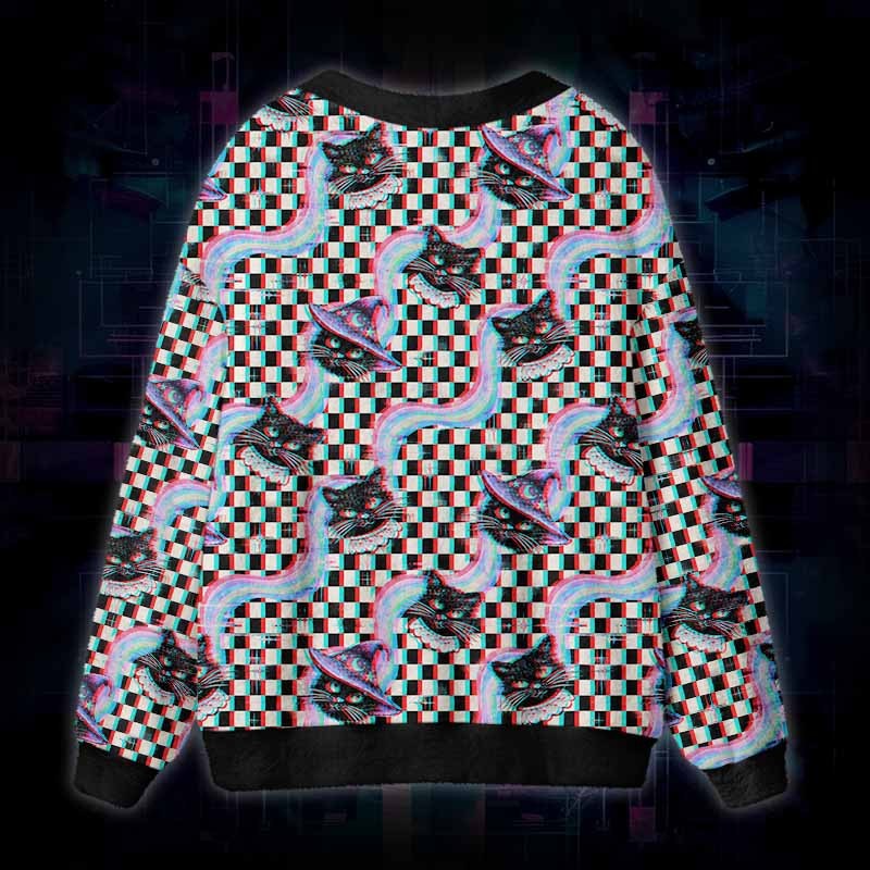 Soulisfree Cats In The Matrix Fuzzy Cardigan Sweater 
