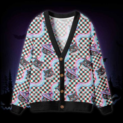 Soulisfree Cats In The Matrix Fuzzy Cardigan Sweater 