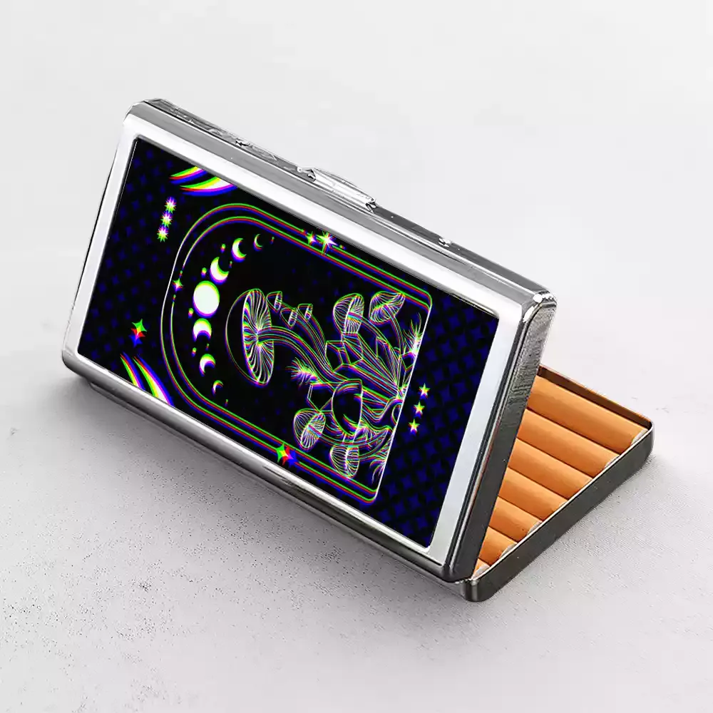 Soulisfree Mushroom of Rainbow Optic Lines Illusion Metal Pocket Case