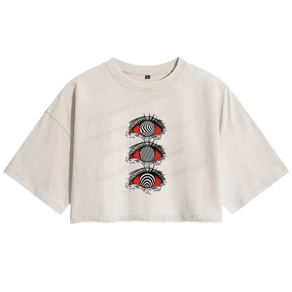 Designed Psychedelic Eye Washed Crop T-shirt