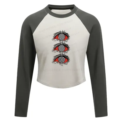 Psychedelic Eye Color Block Raglan Long Sleeve Crop Top