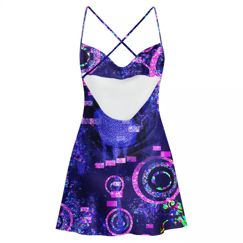 Soulisfree Glitch Cosmos Cowl Neck Satin Mini Dress