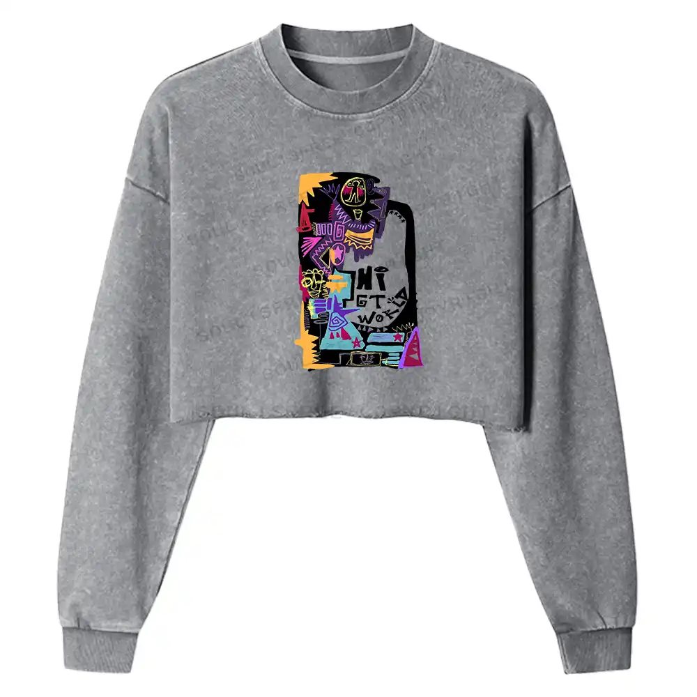 Hi World Washed Cropped Sweatshirt