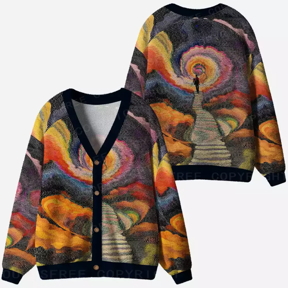 Chromatic Wave Abstraction Ugly Cardigan Sweaters