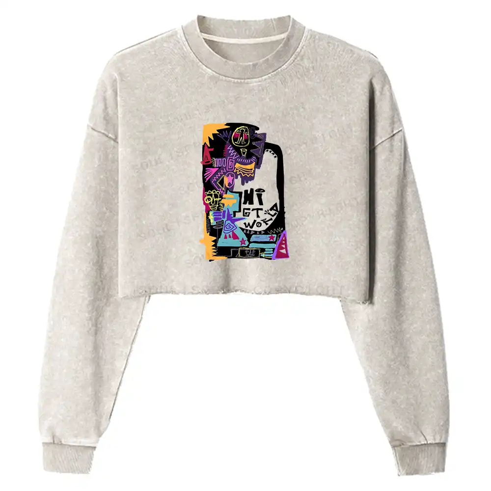Hi World Washed Cropped Sweatshirt