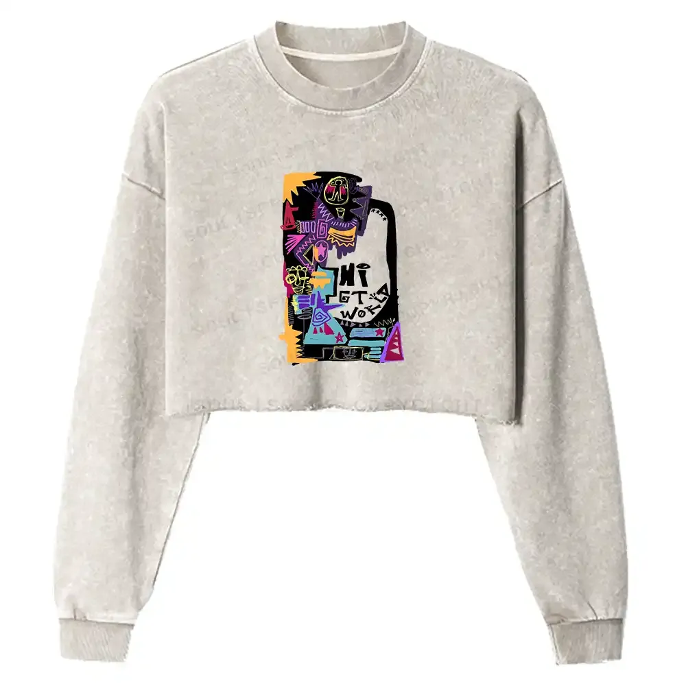 Hi World Washed Cropped Sweatshirt