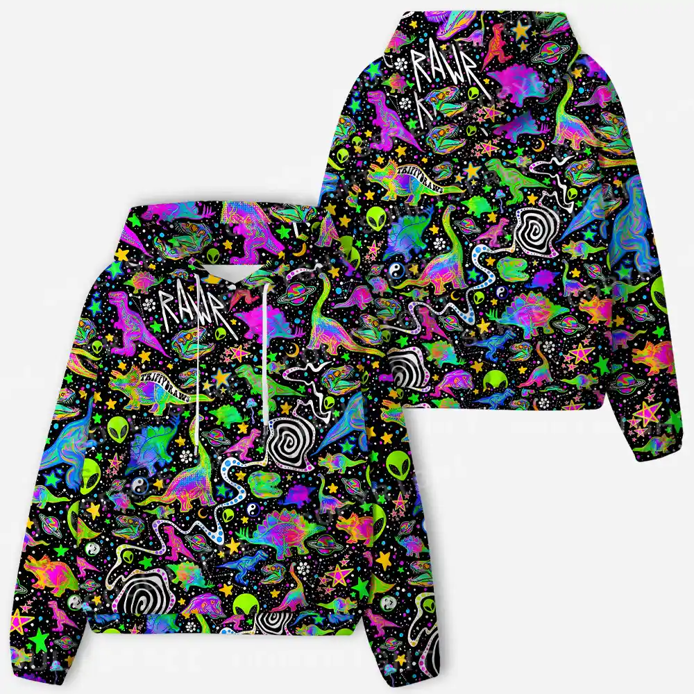 Cosmic Dino Trip All-Over Print Hoodie