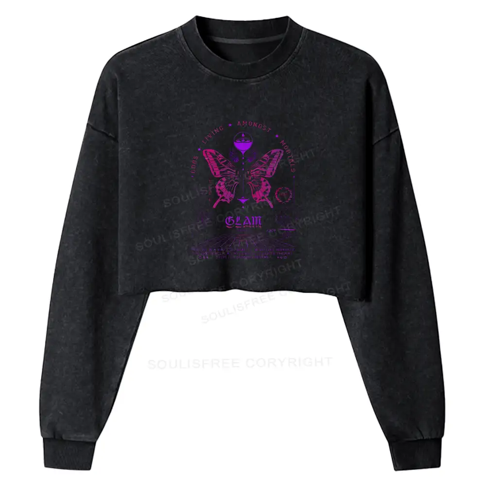 Gods Living Among Us Washed Cropped Sweatshirt