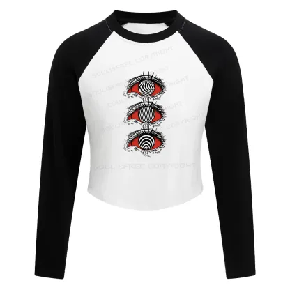 Psychedelic Eye Color Block Raglan Long Sleeve Crop Top