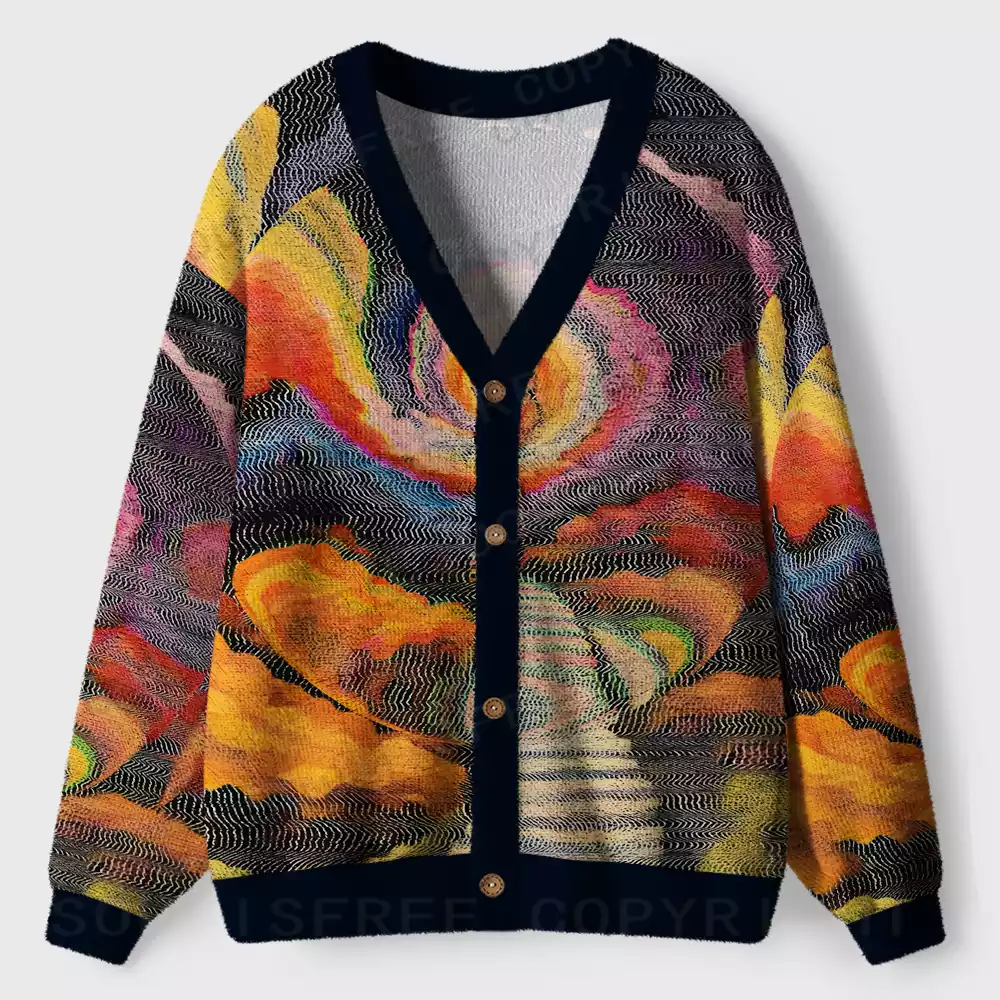 Chromatic Wave Abstraction Ugly Cardigan Sweaters
