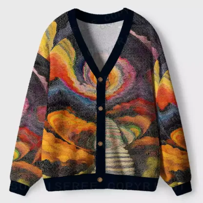Chromatic Wave Abstraction Ugly Cardigan Sweaters