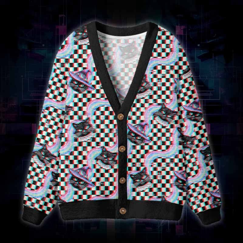 Soulisfree Cats In The Matrix Fuzzy Cardigan Sweater