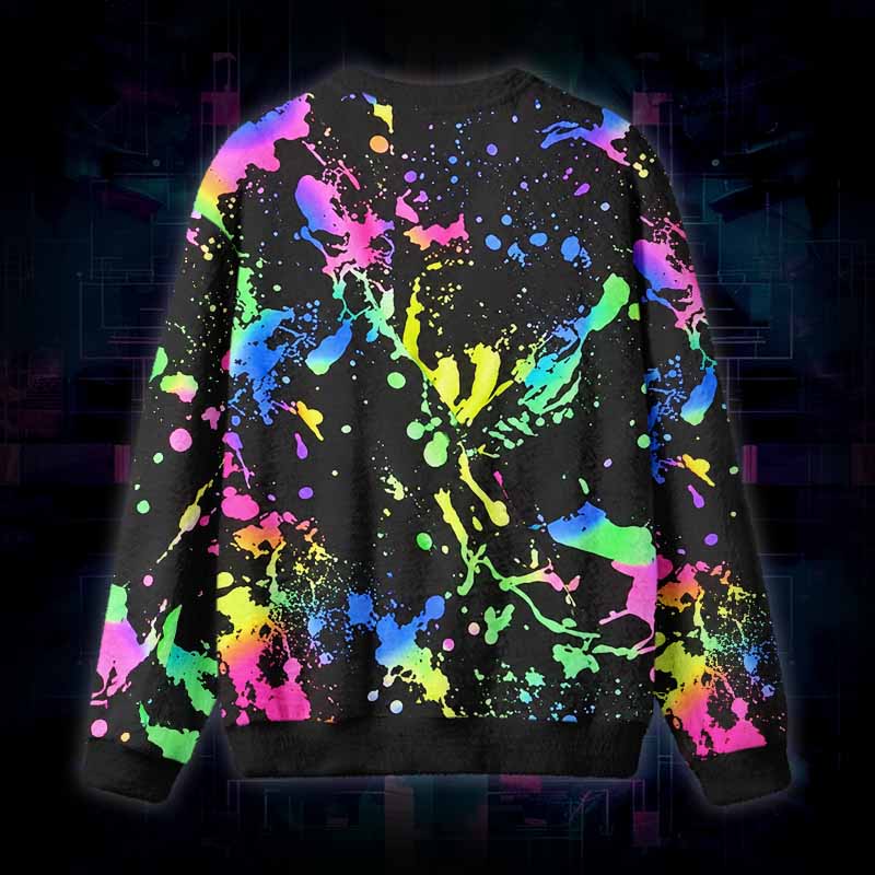 Soulisfree Neon Splash Fuzzy Crewneck Sweater