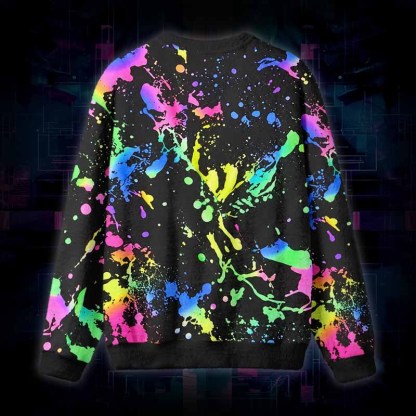 Soulisfree Neon Splash Fuzzy Crewneck Sweater