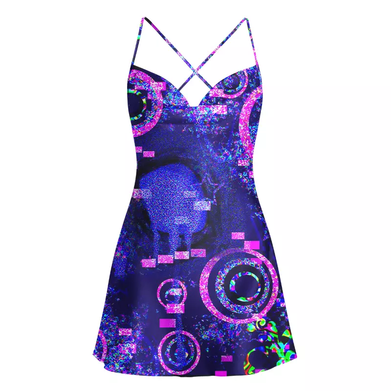 Soulisfree Glitch Cosmos Cowl Neck Satin Mini Dress