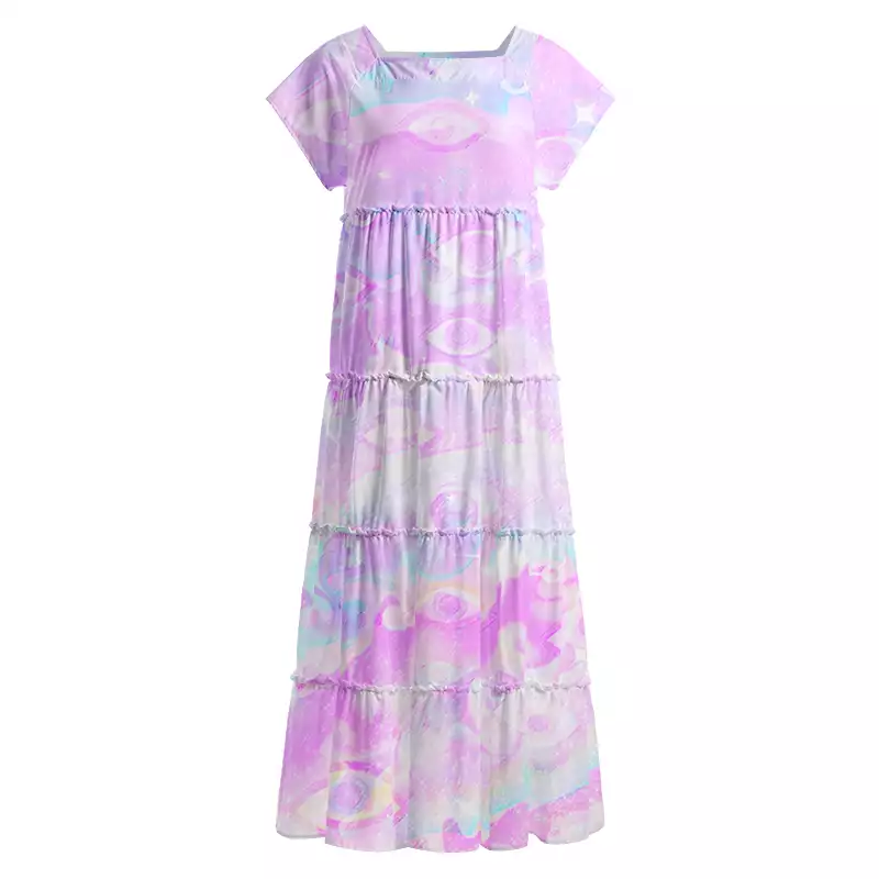 Soulisfree Aura Gradient Third Eye Square Neck Maxi Dress