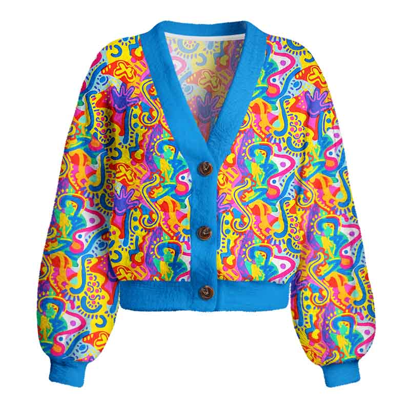 Soulisfree  Psychedelic Vibes Women's Fuzzy Cardigan Sweater