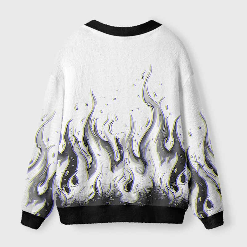 Soulisfree Glitch Flames Fuzzy Cardigan Sweater 