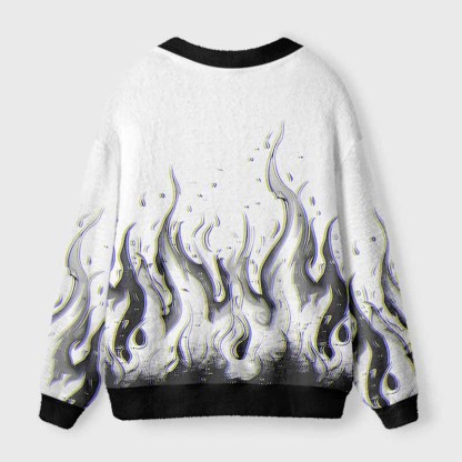 Soulisfree Glitch Flames Fuzzy Cardigan Sweater 