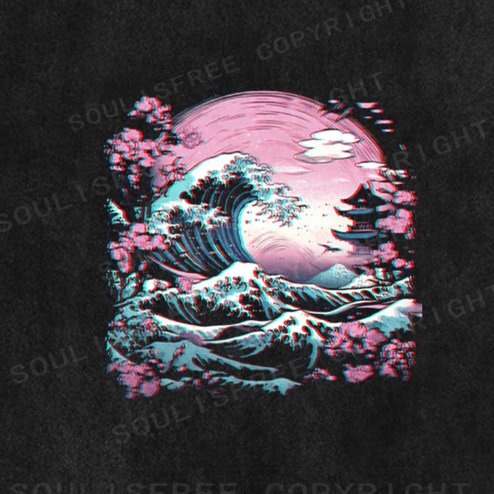 Soulisfree Synthwave Traditional Japanese Wave Washed Tee