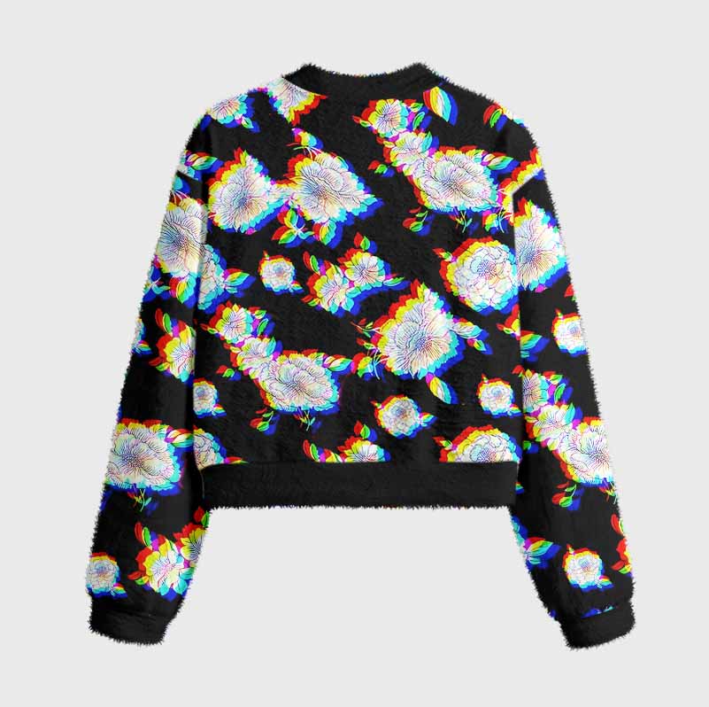 Soulisfree Digital Bloom Women's Fuzzy Crewneck Sweater