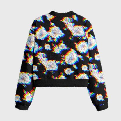 Soulisfree Digital Bloom Women's Fuzzy Crewneck Sweater