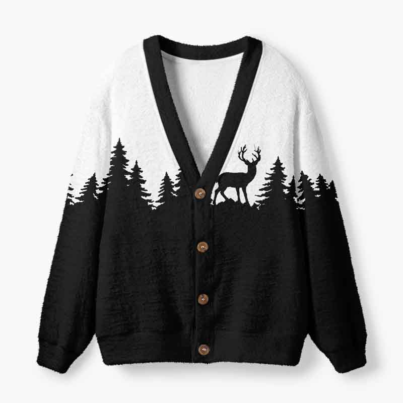 Soulisfree Silent Christmas Forest Fuzzy Cardigan Sweater