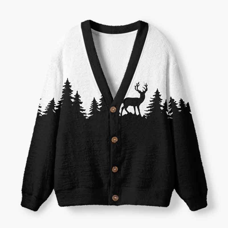 Soulisfree Silent Christmas Forest Fuzzy Cardigan Sweater