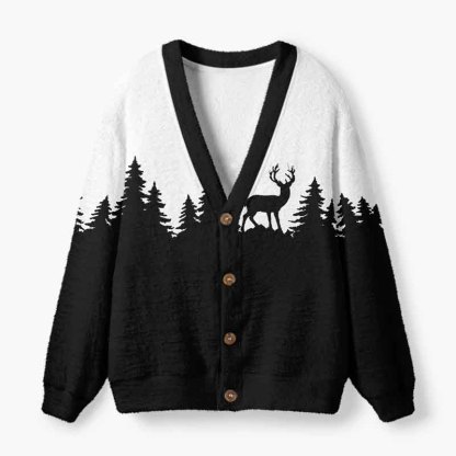 Soulisfree Silent Christmas Forest Fuzzy Cardigan Sweater