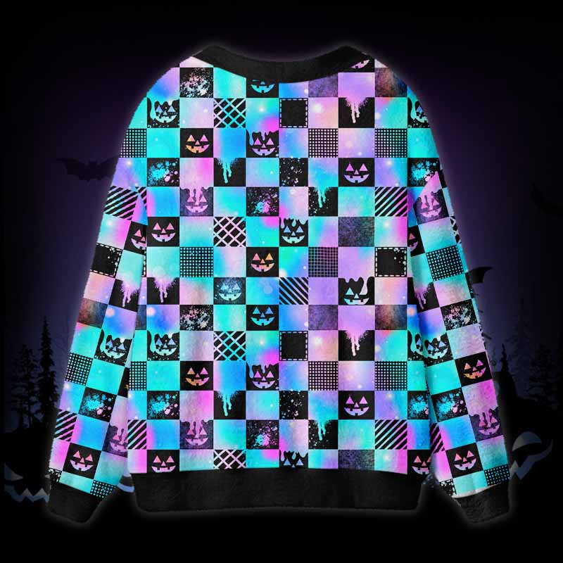 Soulisfree Trick Or Glitch Fuzzy Cardigan Sweater 