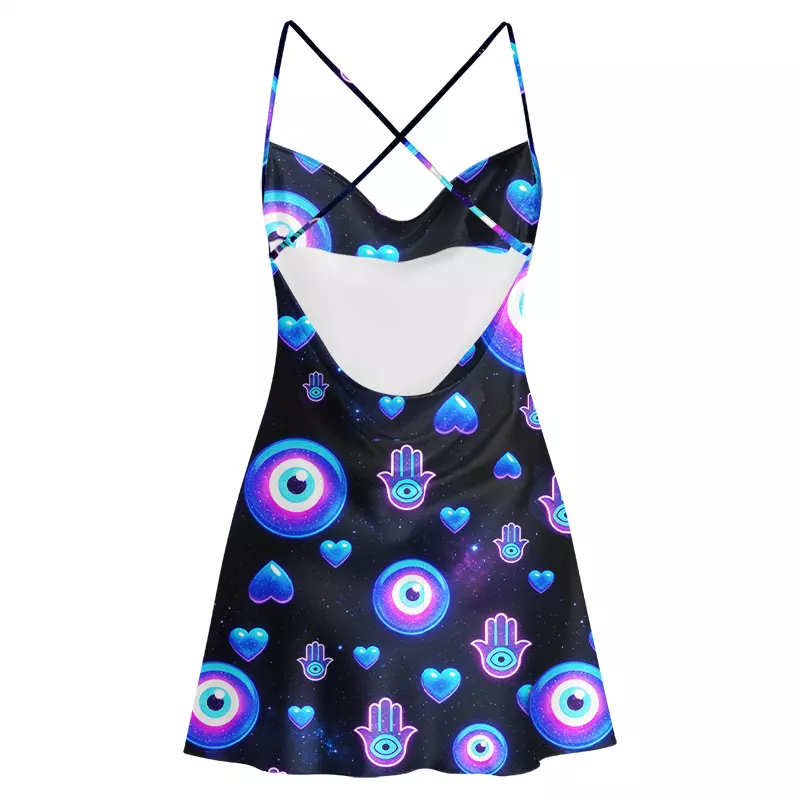 Soulisfree Holo Guardian Cowl Neck Satin Mini Dress