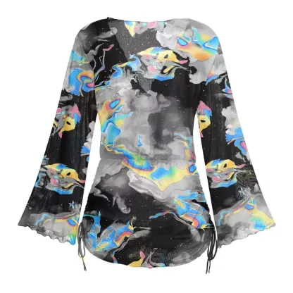Soulisfree Cyber Iridescent Fluid Swirl Sheer Mesh Cover Up