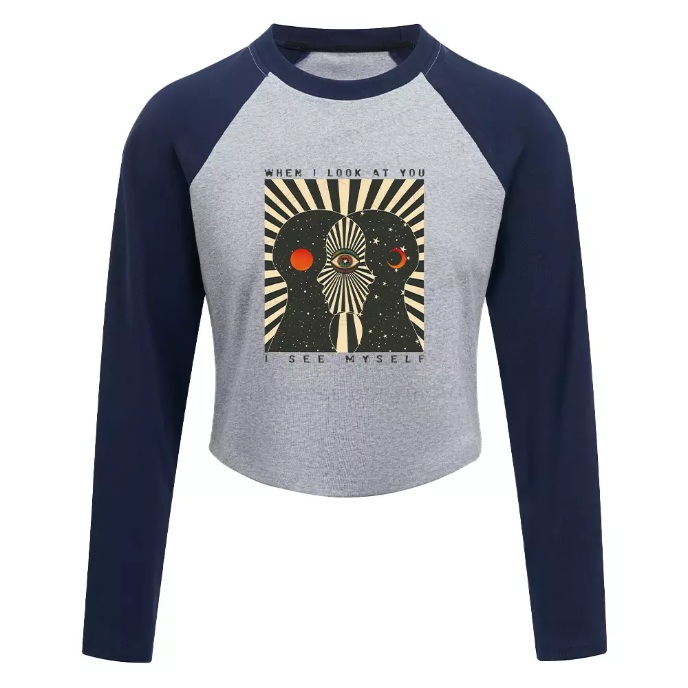 Reflections of the Soul Block Raglan Long Sleeve Crop Top