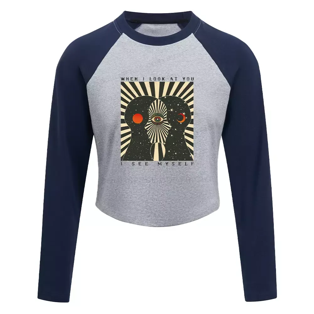 Reflections of the Soul Block Raglan Long Sleeve Crop Top